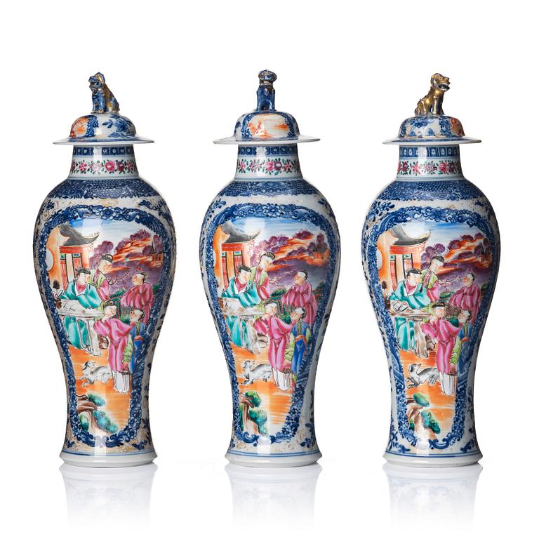 A set of three famille rose vases with covers, Qing dynasty, Qianlong (1736-95).