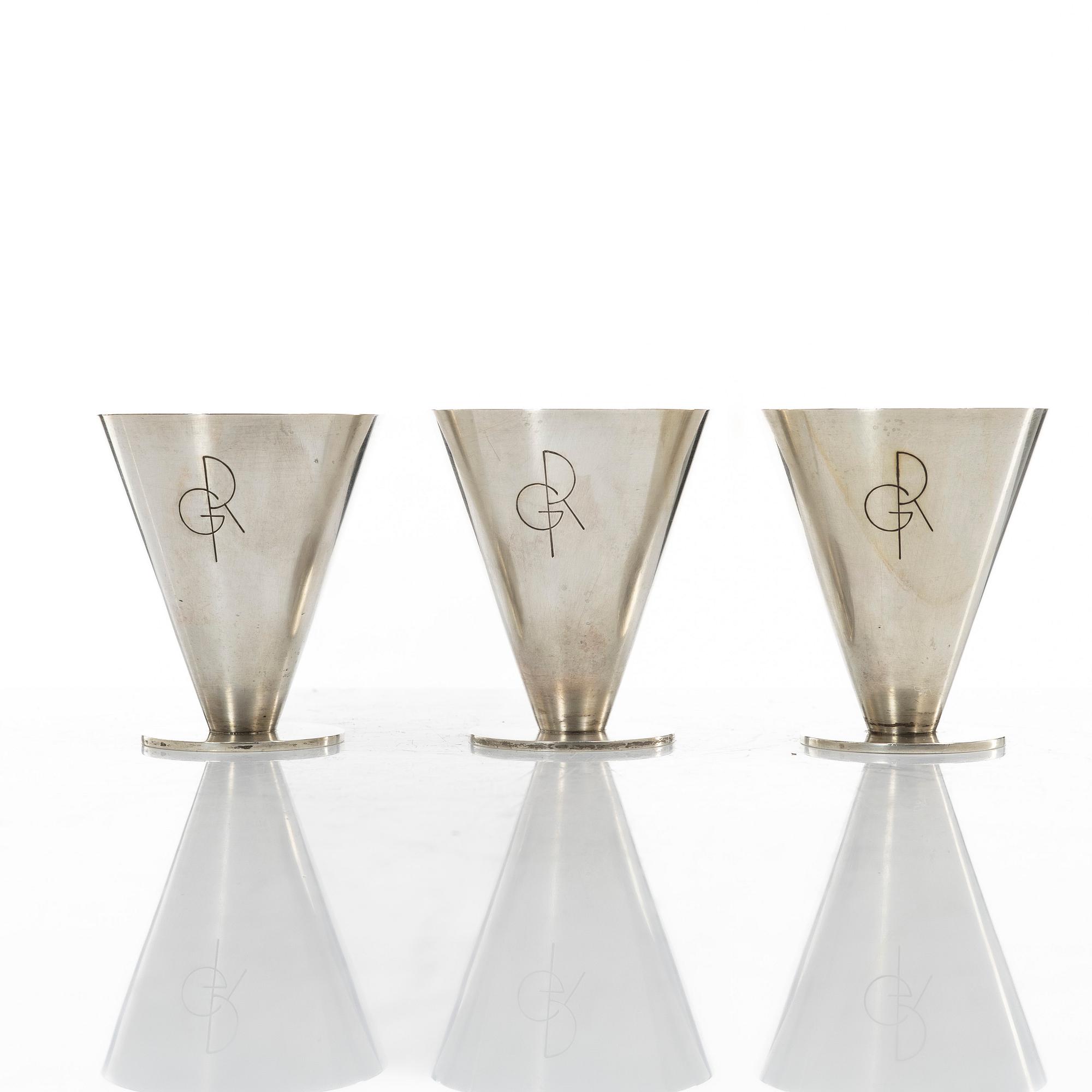 Wiwen Nilsson, Three small silver cups, mark of Wiwen Nilsson, Lund, Sweden 1937-39.