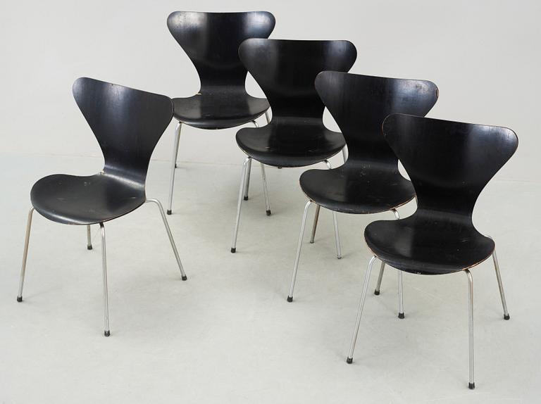 STOLAR, 5 st, "Sjuan", Arne Jacobsen, Fritz Hansen, 1960-70-tal.