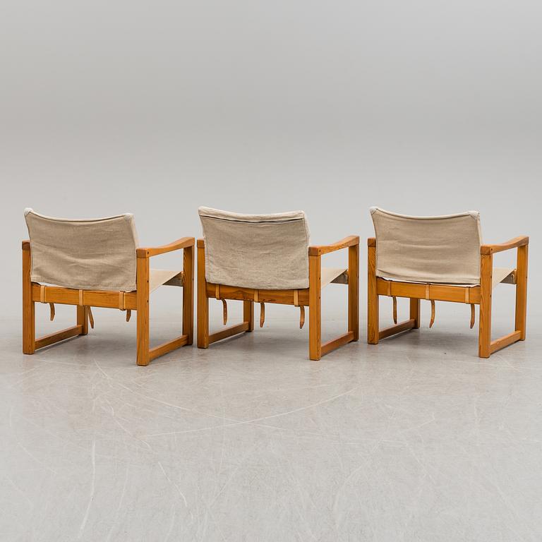 a set of three armchairs from the second half of the 20th century.