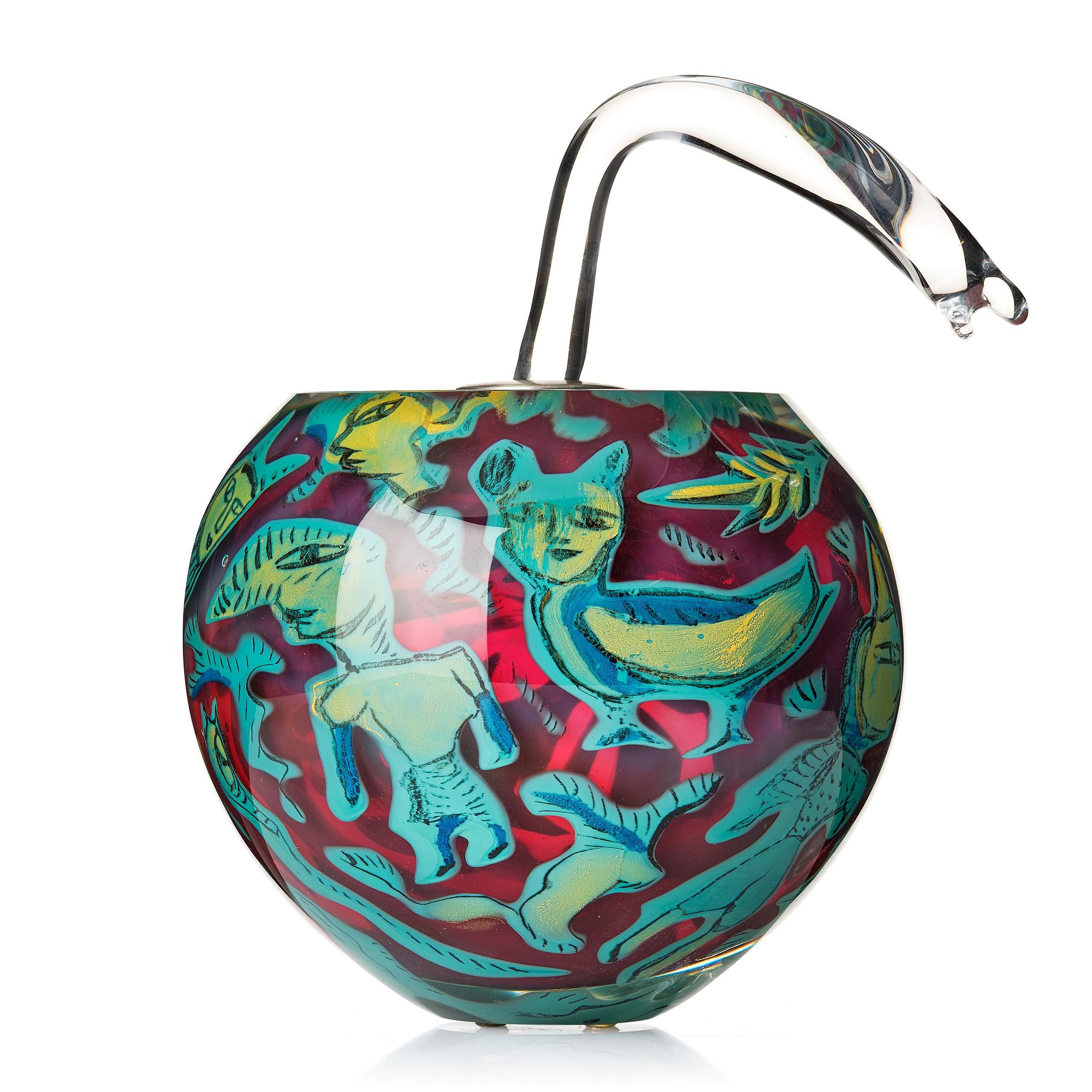 Ulrica Hydman-Vallien, a unique "Kabale" glass sculpture/ vase, Kosta Boda, Sweden 1987.