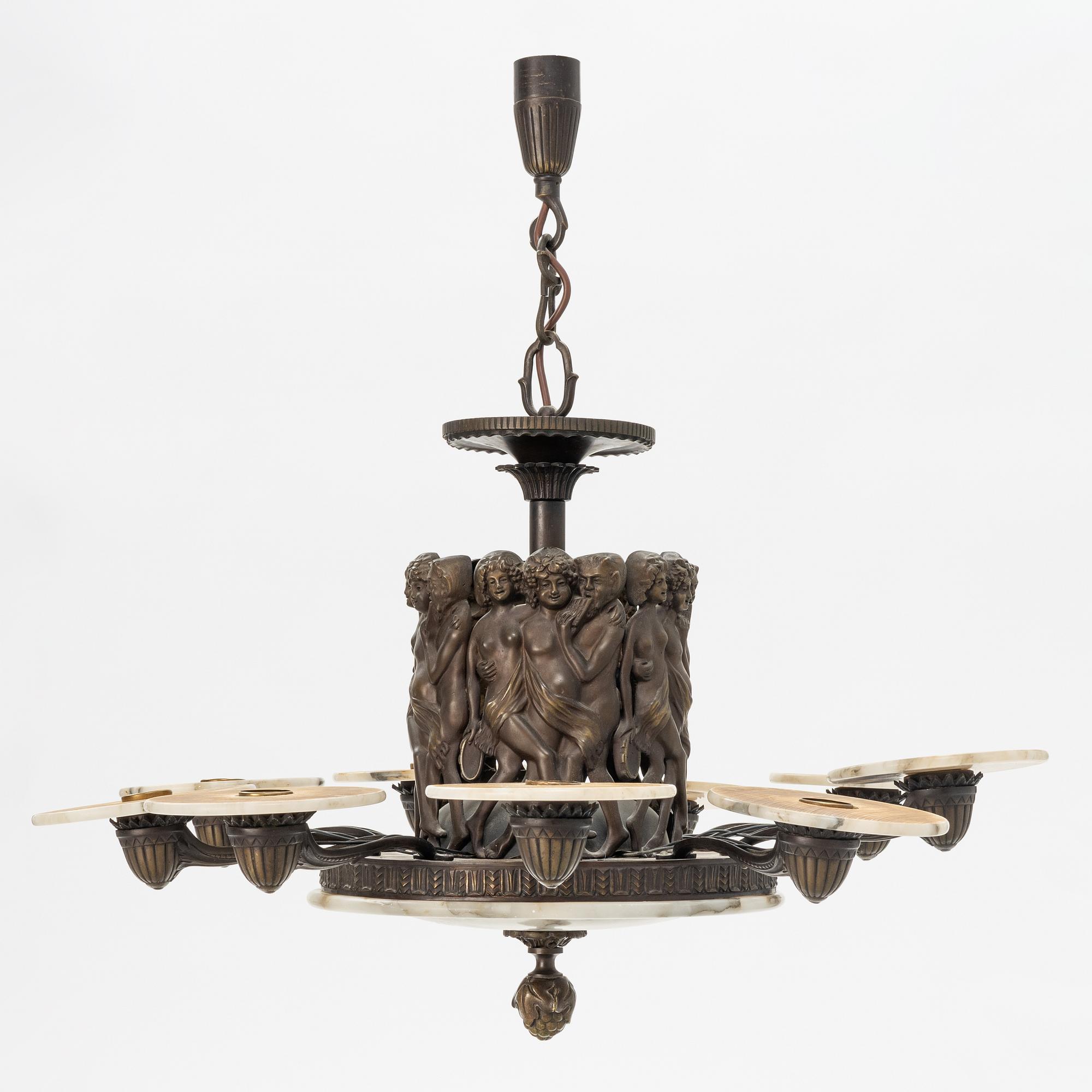 An Art Nouveau Bronze Ceiling Light, early 20th century.