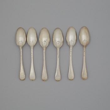 A set of six Swedish 18th century silver dessert-spoons, mark of Lars Boye, Stockholm 1781.