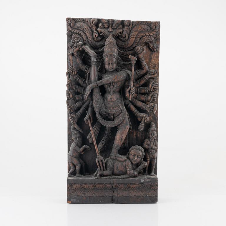 A Hindu wooden relief, India, around 1900.