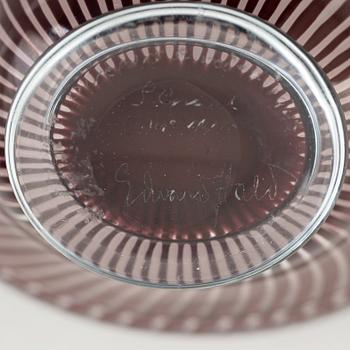 Edward Hald, twp glass "slipgraal" bowls, signed, Orrefors, 1941 and 1945.