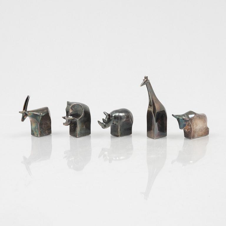 Gunnar Cyrén, five silver-plate figurines, Dansk Designs, Japan.