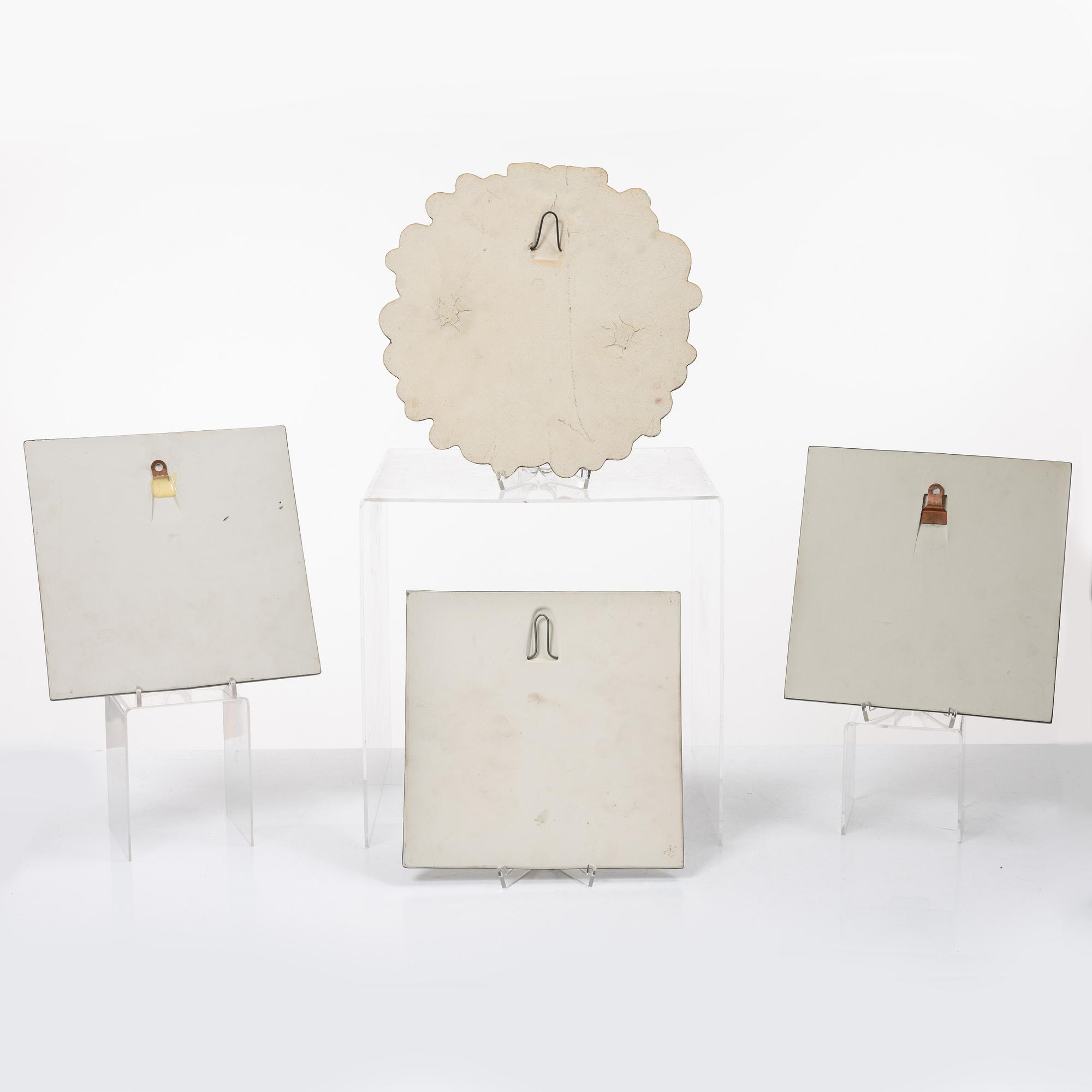 Gustavsberg, Plaques, 4 pcs, stoneware, by Lisa Larson and Britt-Louise Sundell.