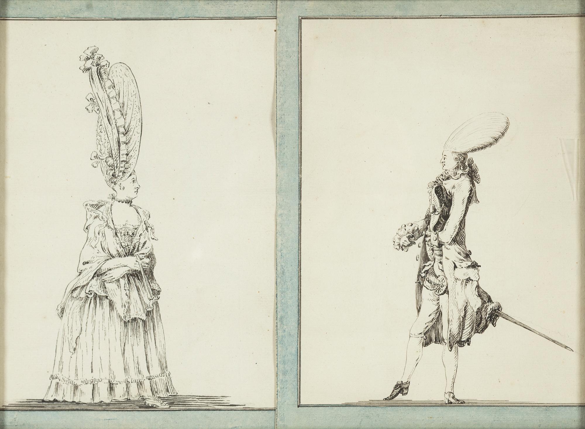 Erik Palmstedt, tillskrivna, tuschteckningar, 2 st, samramade.