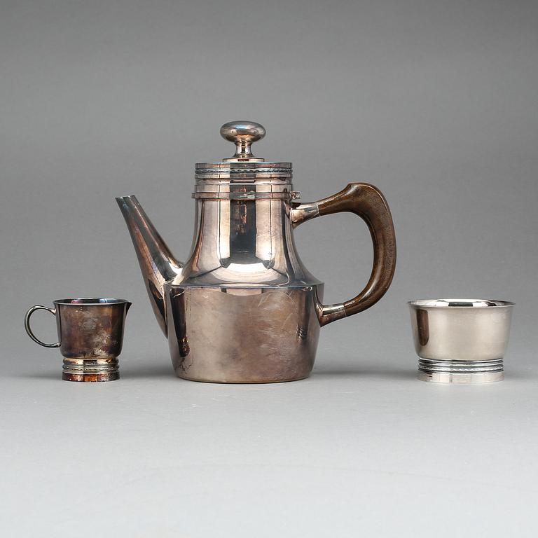 KAFFESERVIS, 3 delar, silver, Eric Löfman, KG Markström, Uppsala, bla 1975-77. Total vikt ca 756g.