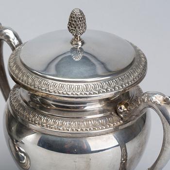 A 20th century silver four piece tea service, unknown makers mark weight ca 1743 gr.
