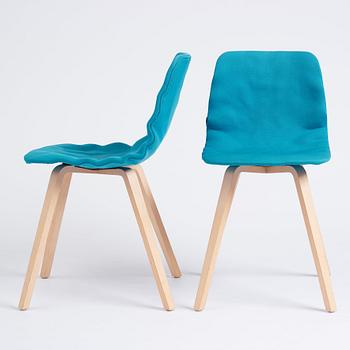 o4i Design Studio, (Jon Lindström & Henrik Kjellberg) a set of eight chairs, "Dent Wood", Blå Station, post 2014.