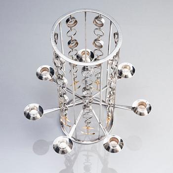 Sven-Erik Högberg, candelabrum for seven candles, silver, 18K gold, and rock crystal, Gothenburg 1965.