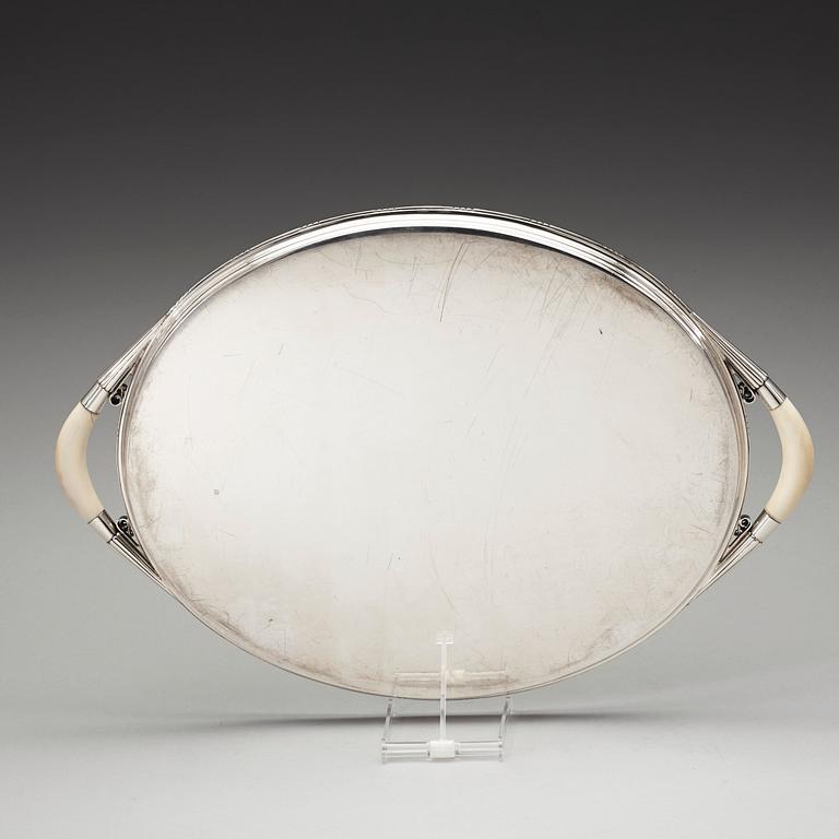 A Johan Rohde sterling and ivory tray, Georg Jensen, Copenhagen 1933-44, design nr 251B.