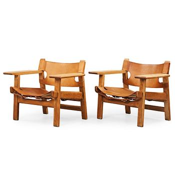 416. Børge Mogensen, a pair of oak and leather 'Spanish chairs', Fredericia, Denmark.