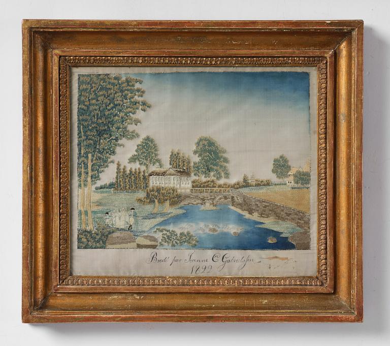 A Swedish Empire giltwood framed silk embroidery, early 19th century.
