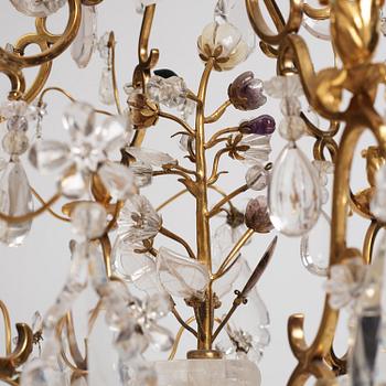 A French Louis XV-style six-branch gilt-bronze, rock crystal and amethyst chandelier, 19th century.