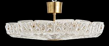 TAKLAMPA, glas, mässing, Carl Fagerlund, Orrefors, 1900-tal. H ca 10 ej med montering.