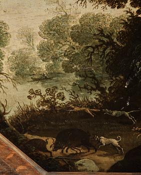 Cyriacus Bril, Forest landscape with boar hunting.