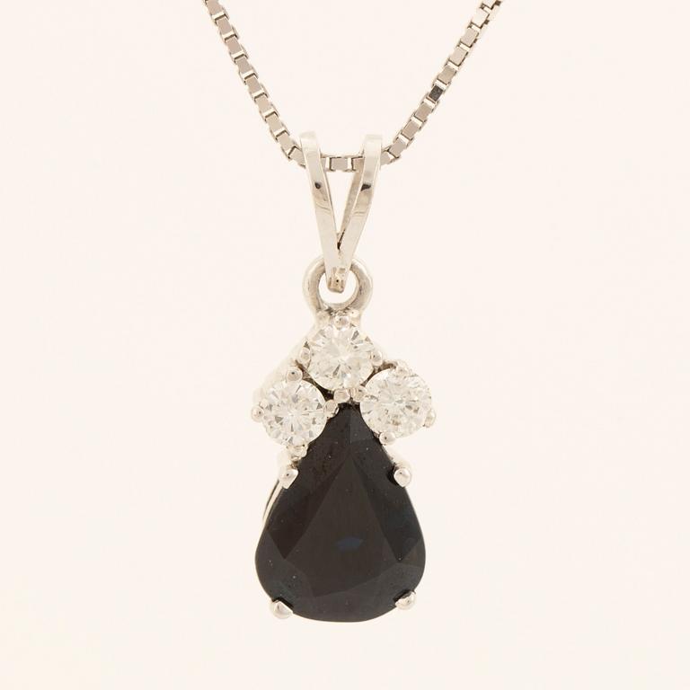 Pear shaped sapphire and brilliant cut diamond necklace.