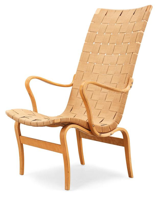 A Bruno Mathsson beech and paper webbing easy chair, Karl Mathsson, Värnamo 1940's.