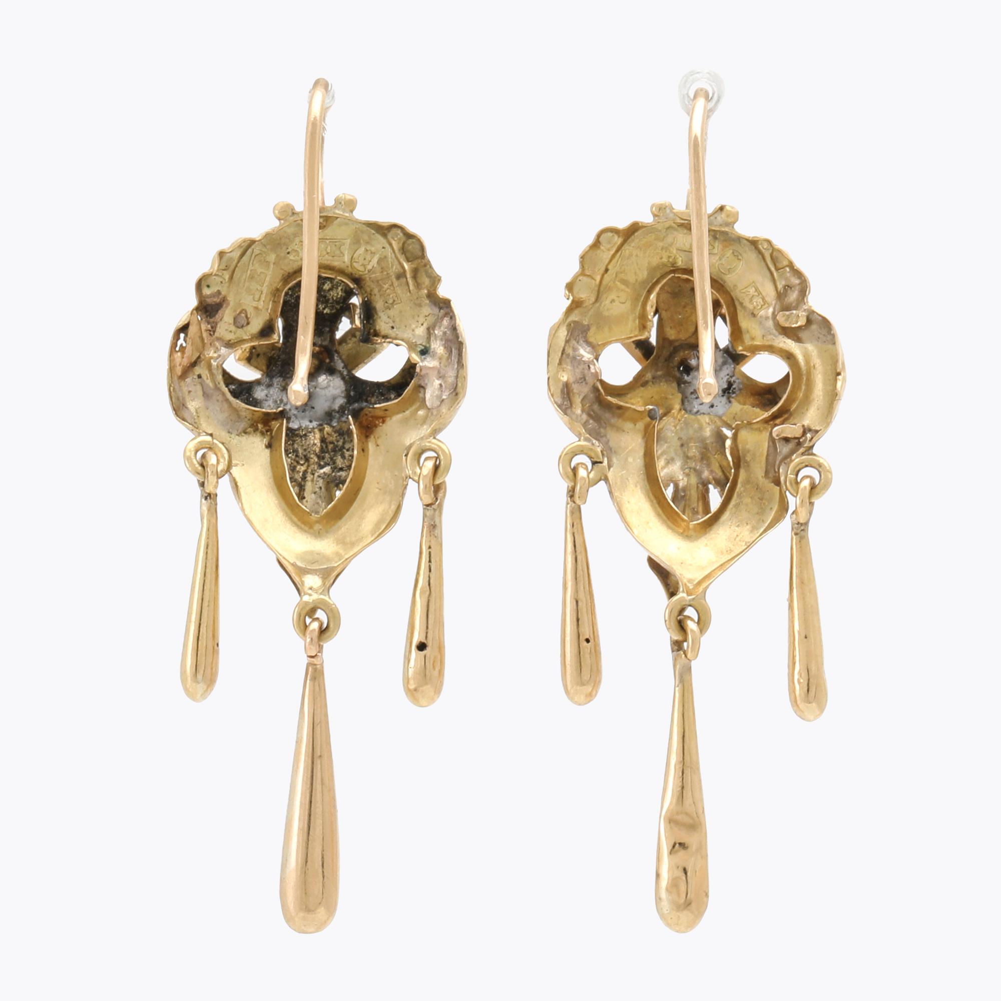 John Petterson, Örhängen ett par 18K guld och emalj, Stockholm 1876.