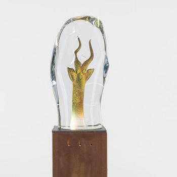 Kjell Engman, skulptur, glas, unik, på piedestal, Kosta Boda.