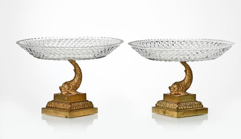 TAZZOR, ett par, brons och glas, empirestil, 1900-talets första hälft.