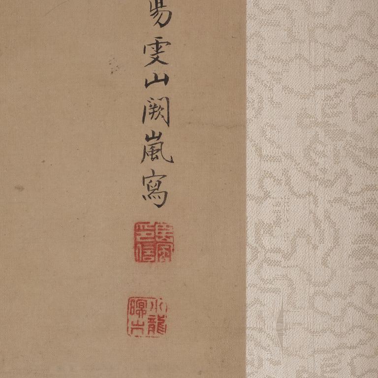 A Chinese scroll painting on silk, signed Que Lan 阙 岚（1758-1844), dated 1836.