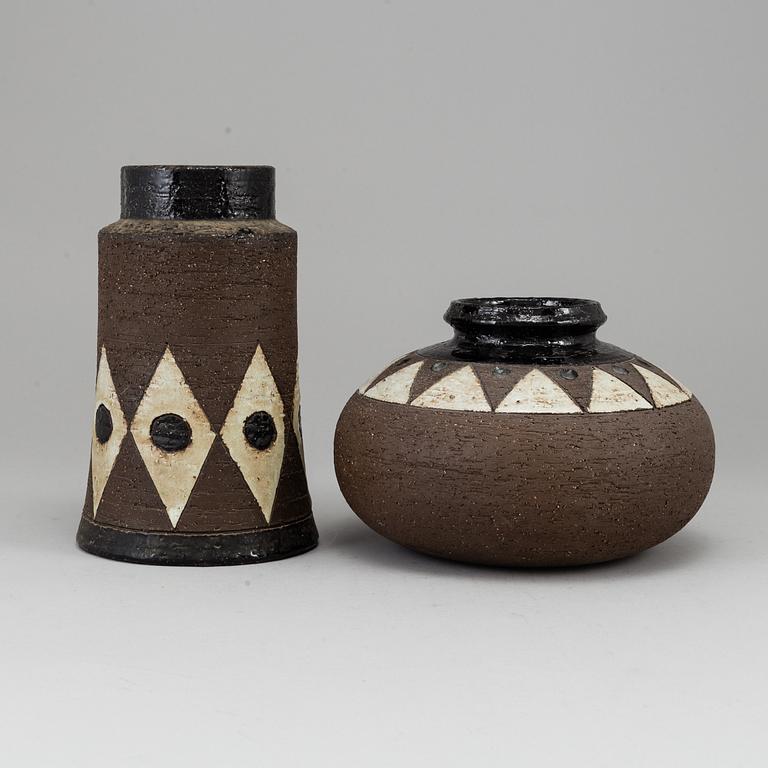 INGER PERSSON, two stoneware vases, Rörstrand Ateljé, Sweden, signed.