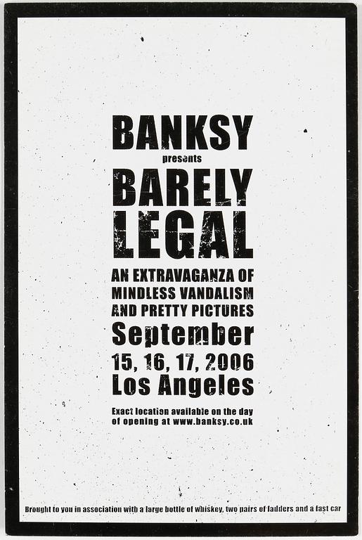 BANKSY, utställningskort samt utställningstryck, från "Barely legal" 15/9 -17/9 2006.