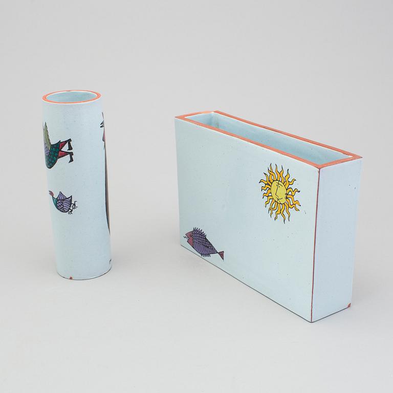 A set of two "Karneval" fayance vases by Stig Lindberg Gustavsberg studio.