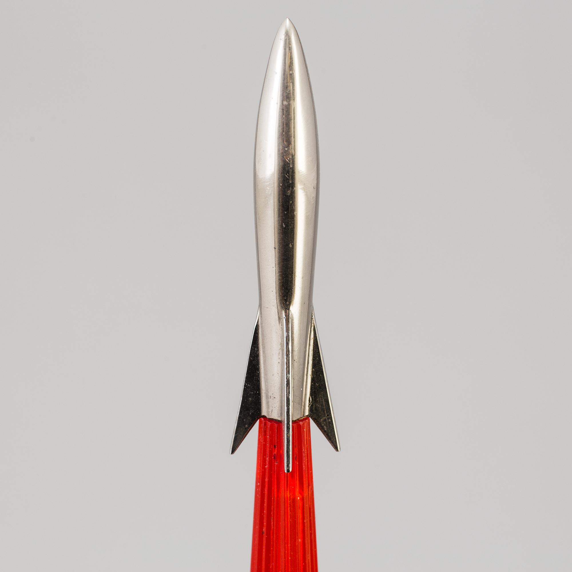 Soviet perspex table lamp with a rocket Finial, depicting Yri Gagarin's trip in space, the base showing Soviet symbols.