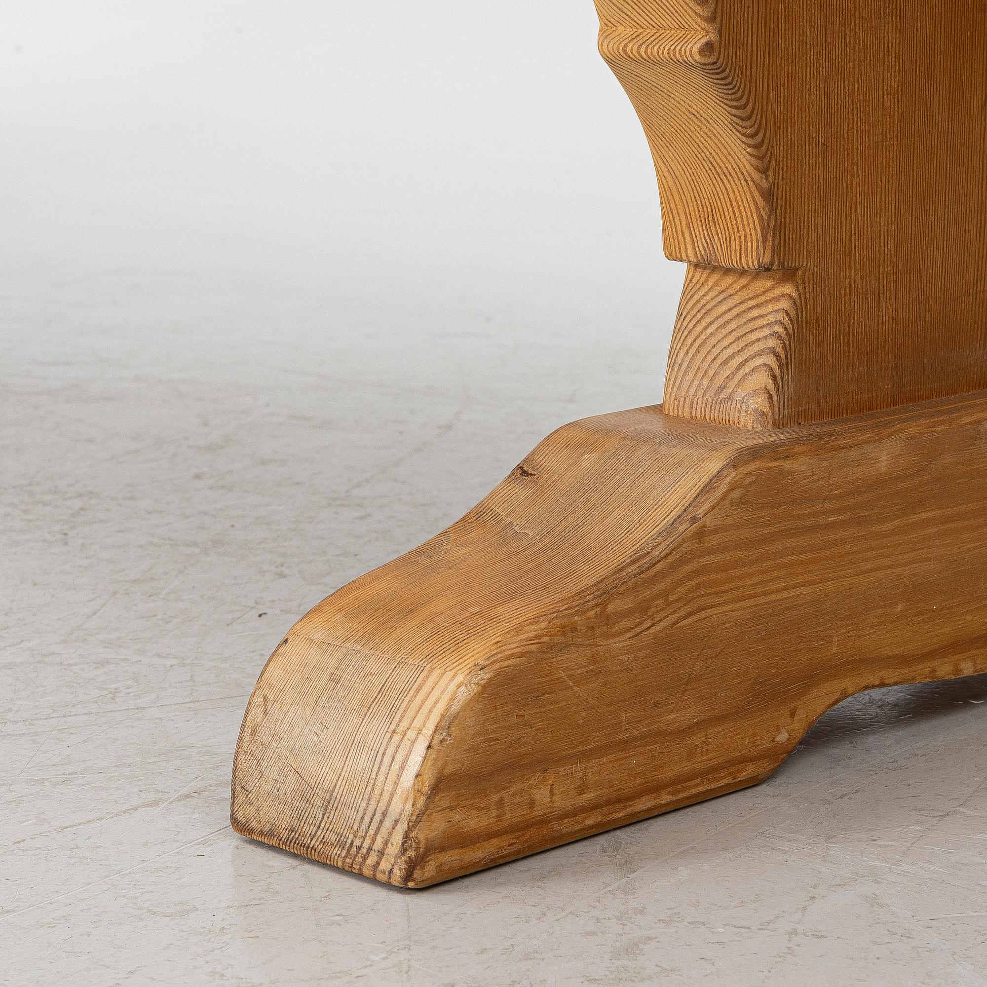 A dining table, trestle table, pine, Krogenes Möbler, Norway, mid-20th century.