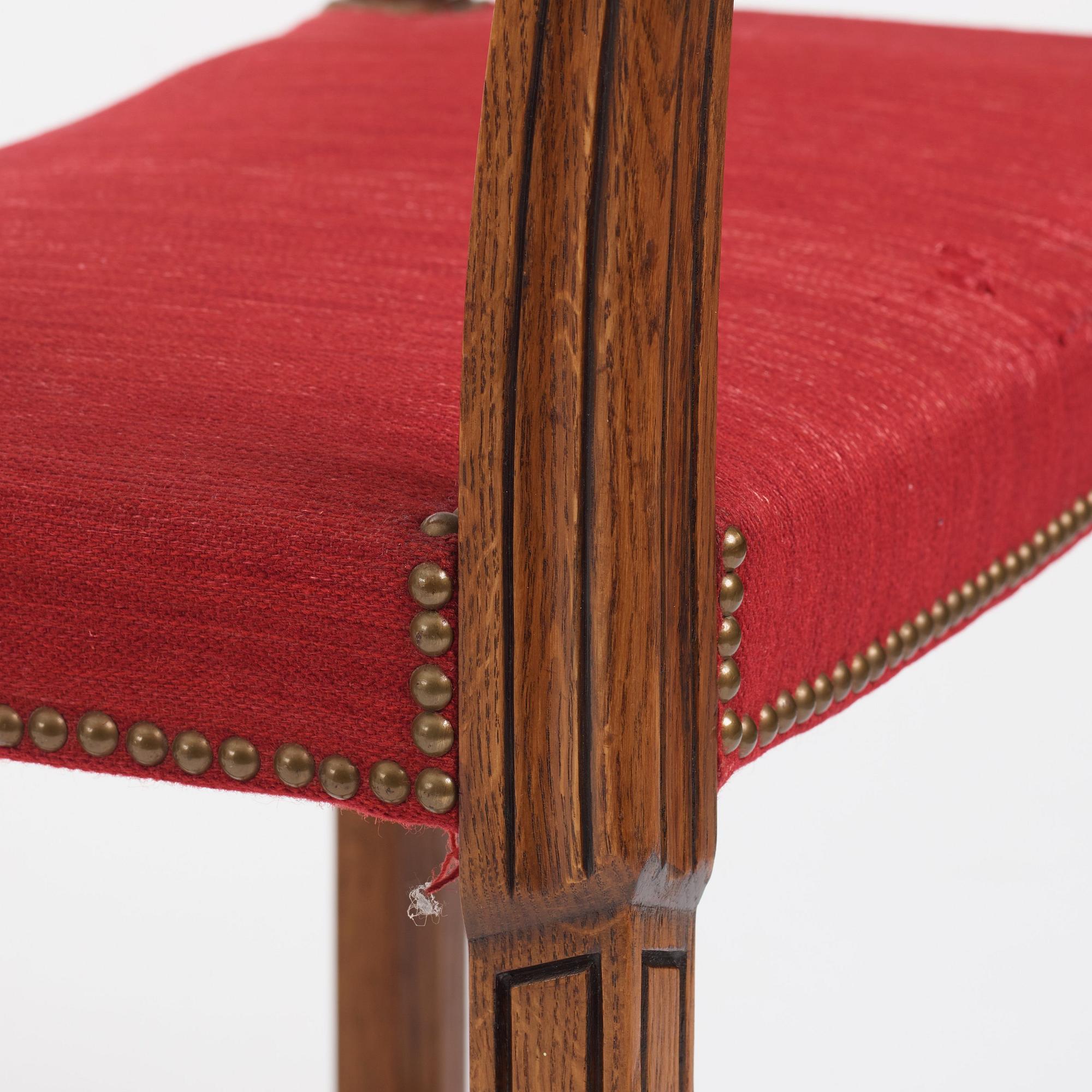 Carl Bergsten, a pair of oak easy chairs, Nordiska Kompaniet, 1923, ordered for the 1923 Jubilee Exhibition in Gothenburg.