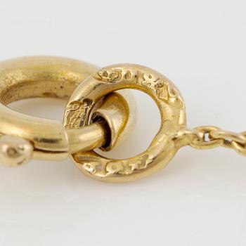 Necklace 18K gold and silver with a green stone and rose-cut diamonds.