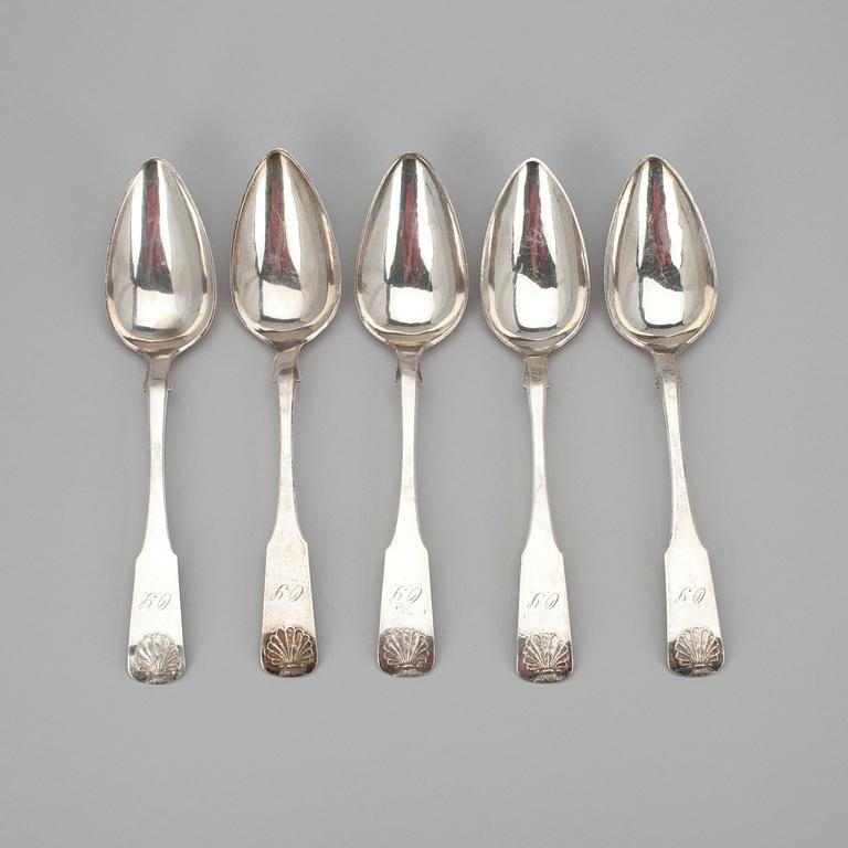 MATSKEDAR, 5 st, silver, Johan Festén (1855-1891), Jyväskylä. Vikt 263 g.