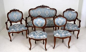 SALONGSMÖBLEMANG, 5 delar, ny-louis XV, 1900-tal.