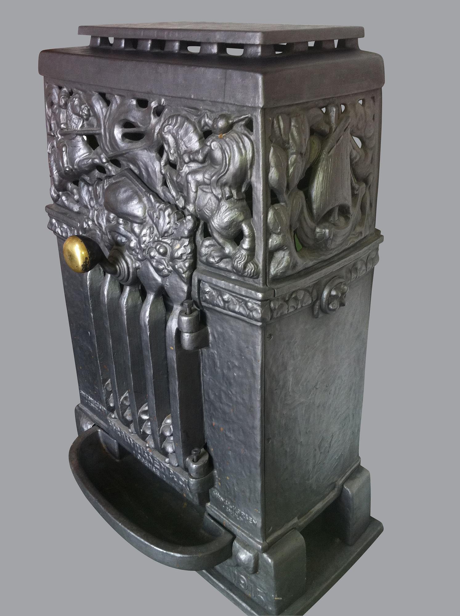 KAMIN, gjutjärn, jugendstil, efter Hans W Larsen, sent 1900-tal.