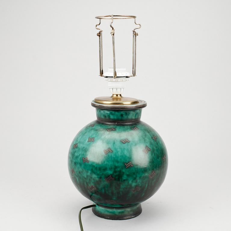 VAS / BORDSLAMPA, stengods, "Argenta", Wilhelm Kåge, Gustavsberg.