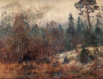 139. Lindorm Liljefors, Moose and hounds.