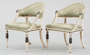 BALJFÅTÖLJER, ett par, gustaviansk stil, 1800/1900-tal.