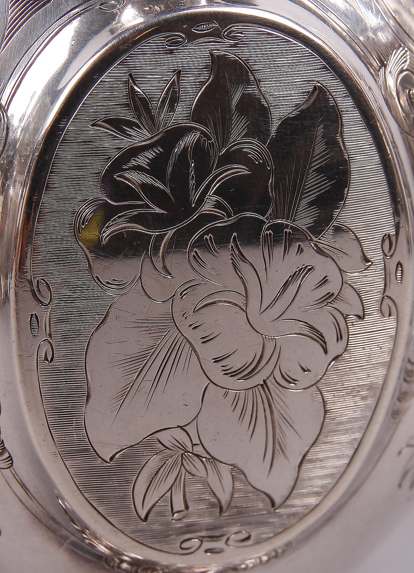 KAFFE- OCH TESERVIS, 4 delar, silver, nyrokoko, Gustaf Möllenborg, 1857.