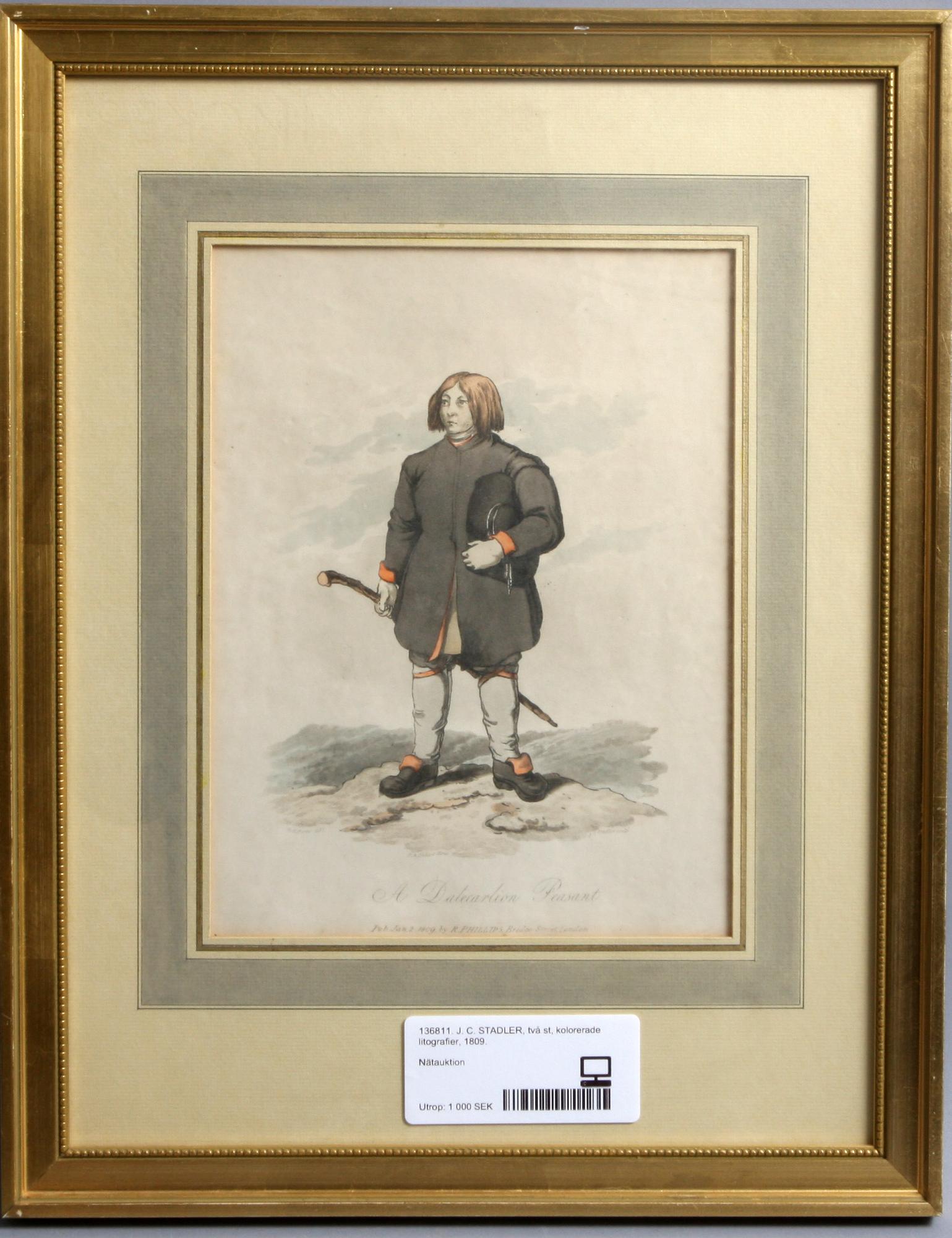 J. C. STADLER, två st, kolorerade litografier, 1809.