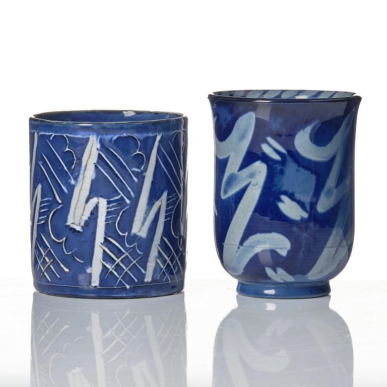 Wilhelm Kåge, two porcelain vases and an earthenware jar with cover, Gustavsberg, Sweden, 1924 and presumably 1930.