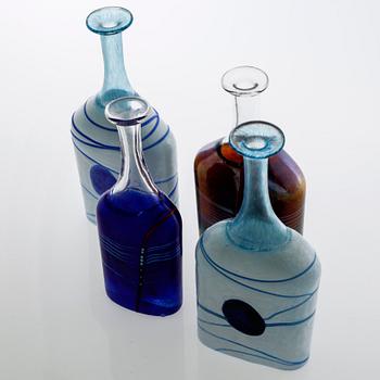 BERTIL VALLIEN, flaskor, 4 st, glas, Kost Boda, sent 1900-tal.