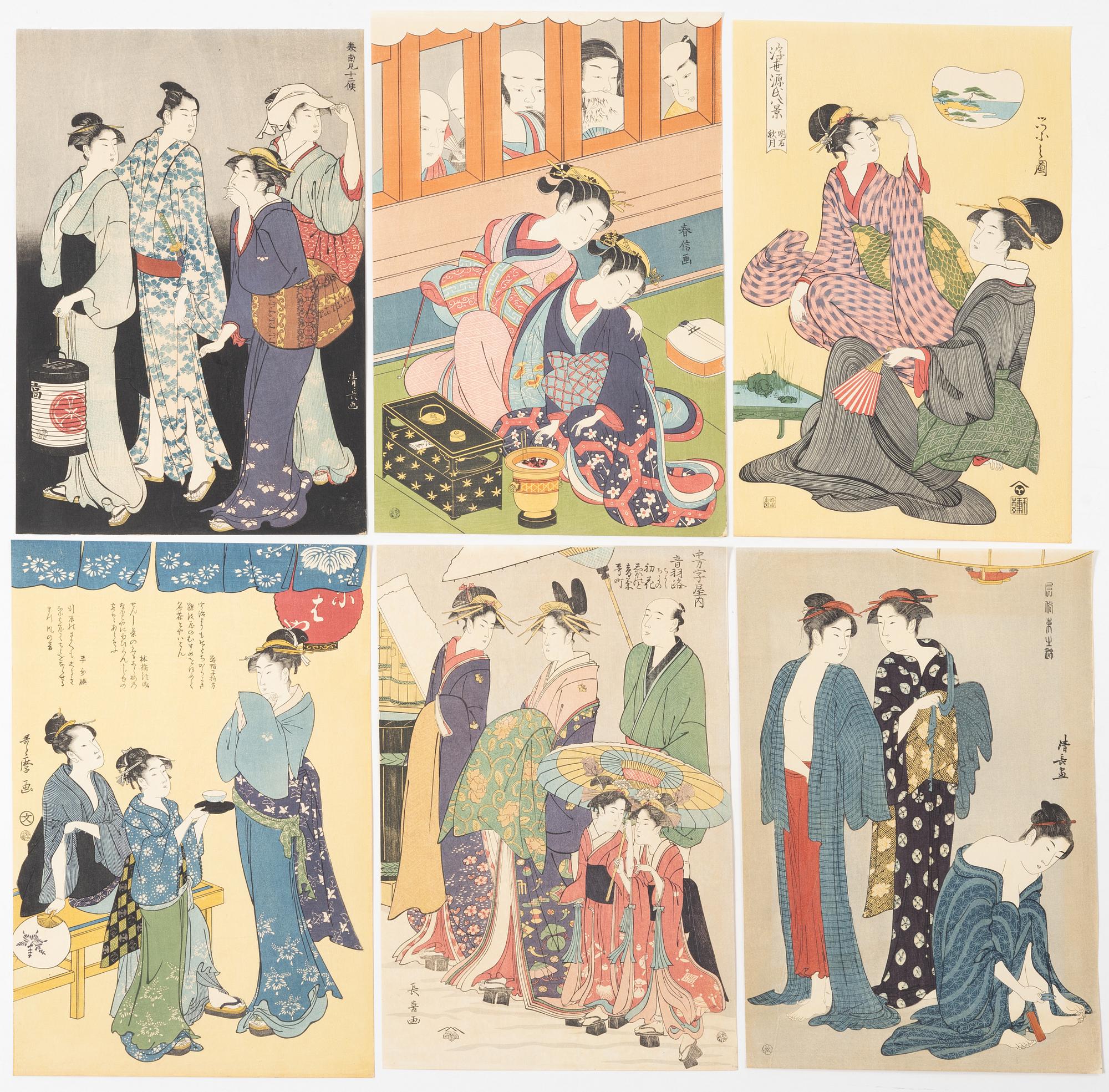 Six woodblock prints from a publication by "Tokyo Bijutsu Kankokai" (Tokyo Art Publishing Association" early 1900s.
