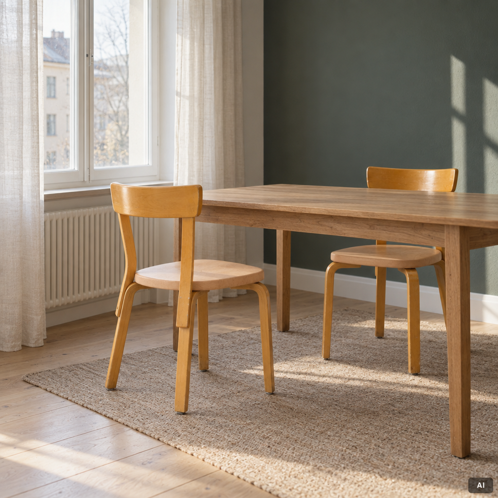 Alvar Aalto, a set of six chairs model 69, Artek, Finland, second half of the 20th century.