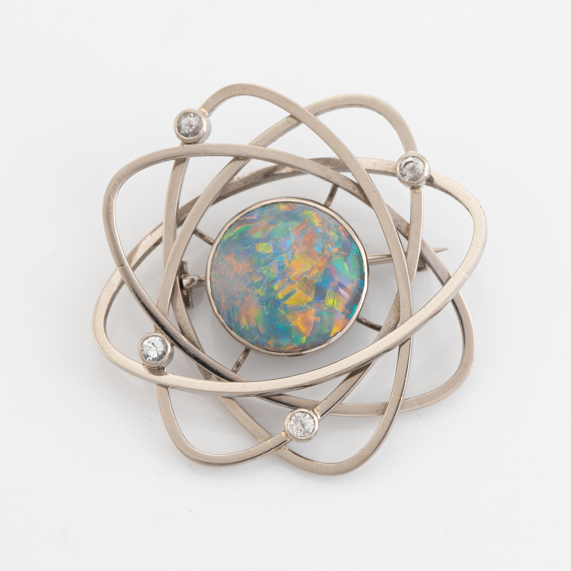 Brooch, Strömdahls, with opal and faceted white stones.