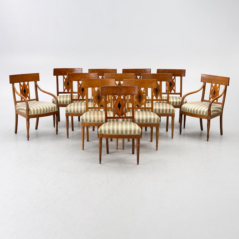 Chairs, 10 + 2 pcs, Empire. 19th century.