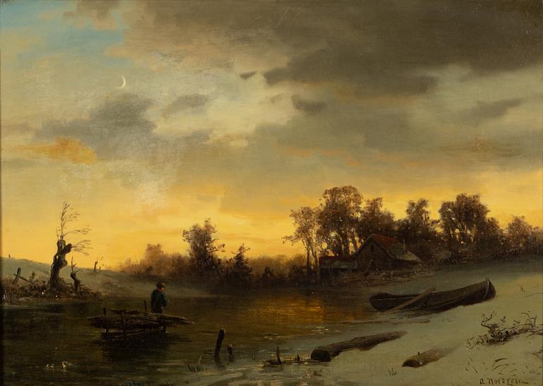 Axel Nordgren, Skymningslandskaå med pojke på isen.